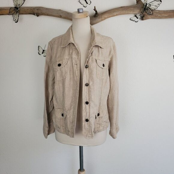 J jill trucker style tan linen jacket - Picture 1 of 8